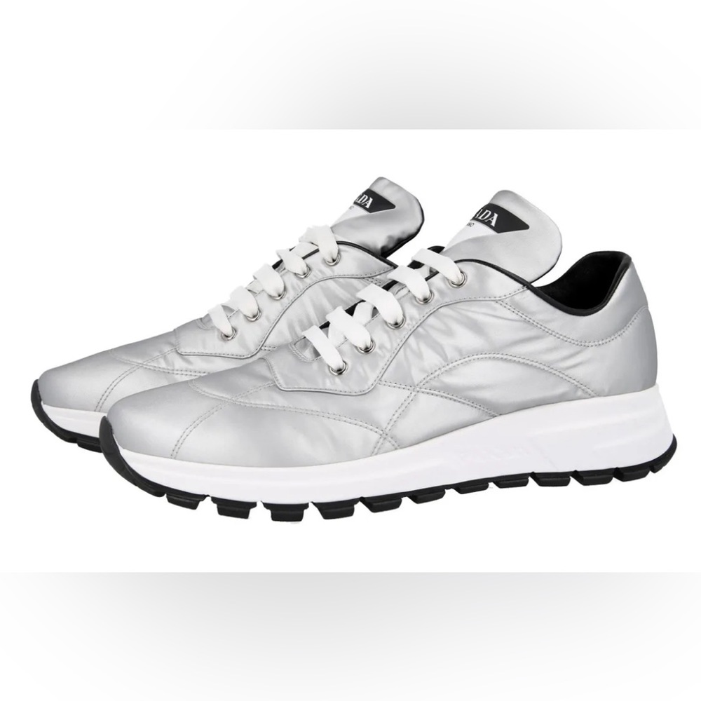 Silver nylon Prada sneakers